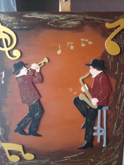 Peinture intitulée "JAZZ BAND" par Butterfly, Œuvre d'art originale, Huile