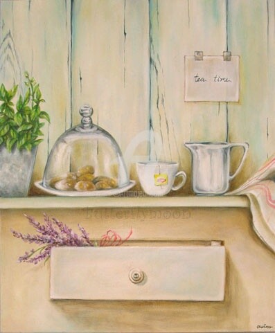 Painting titled "Tea time" by Butterflymoon, Original Artwork