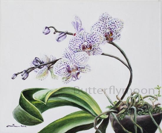 Painting titled "Orchidée 1" by Butterflymoon, Original Artwork