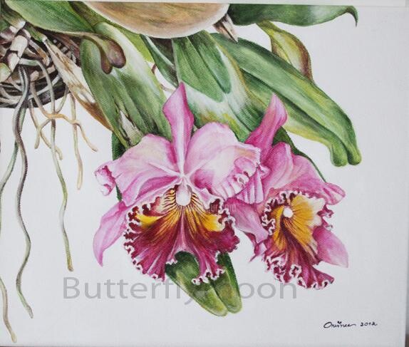 Malerei mit dem Titel "Orchidée 2" von Butterflymoon, Original-Kunstwerk