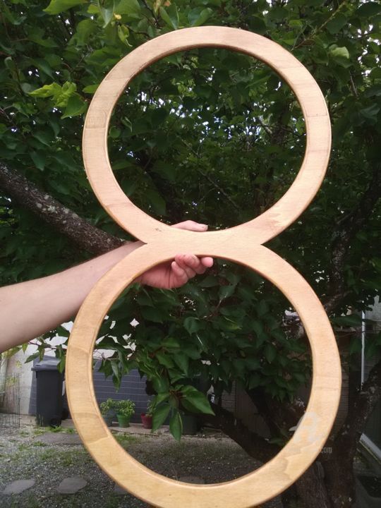 Sculpture titled "8 Rings en bois + v…" by Buugeng, 8 Rings ,Papillon, Original Artwork, Wood