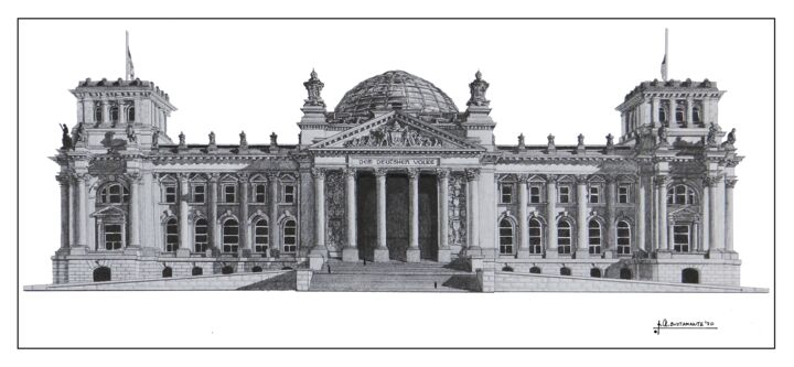 Disegno intitolato "Reichstag Building" da José A. Bustamante, Opera d'arte originale, Grafite