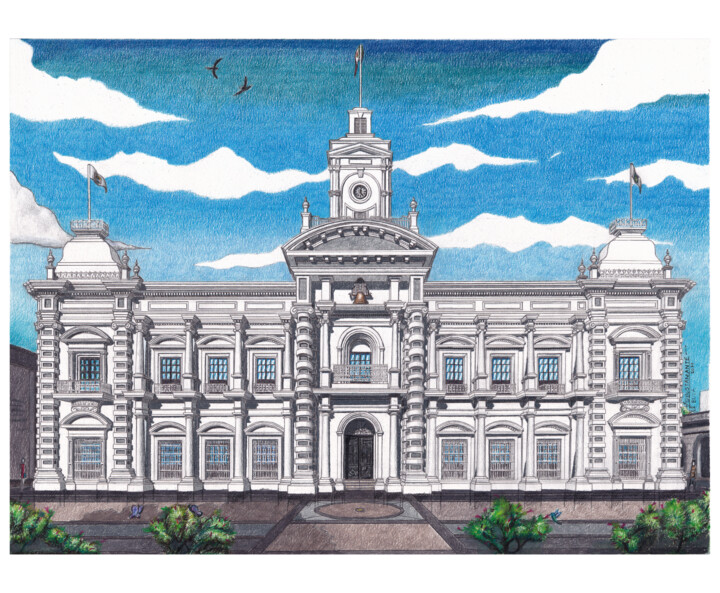 Drawing titled "Sonora's Government…" by José A. Bustamante, Original Artwork, Pencil Mounted on Cardboard