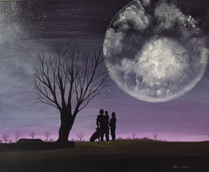 Painting titled "Pleine lune" by Bruno Vasseur (BVpainting), Original Artwork, Acrylic Mounted on Wood Stretcher frame