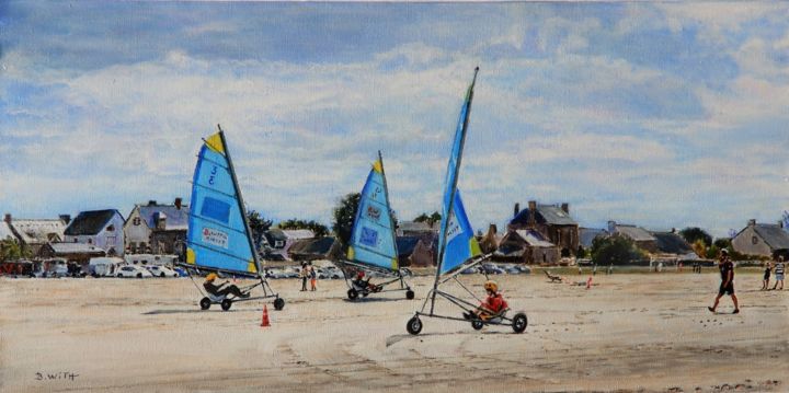 Painting titled "Les chars à voile d…" by Brigitte With (B.WITH), Original Artwork, Oil