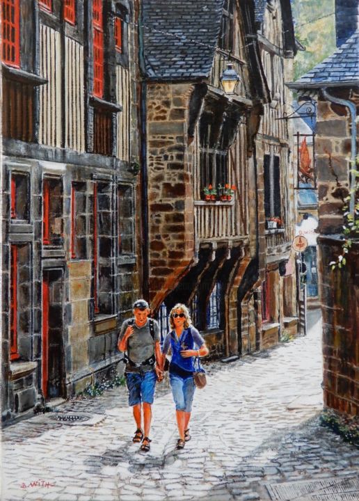 Painting titled "DINAN,RUE DU PETIT…" by Brigitte With (B.WITH), Original Artwork, Oil