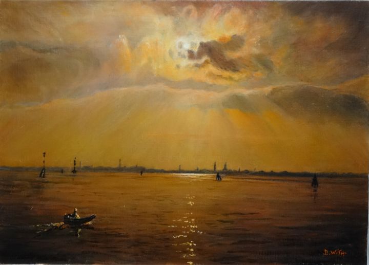 Painting titled "au-large-de-venise" by Brigitte With (B.WITH), Original Artwork, Oil