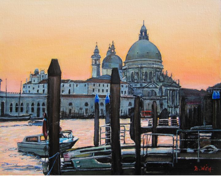 Painting titled "Venise-l'église-de-…" by Brigitte With (B.WITH), Original Artwork, Oil