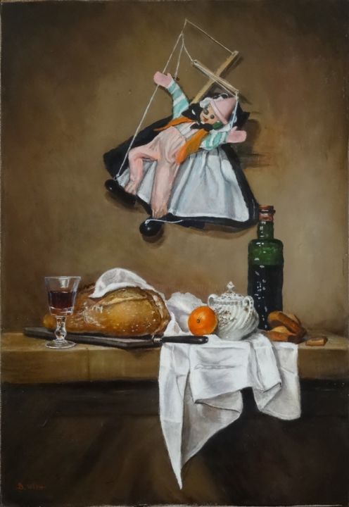 Pittura intitolato "nature-morte-au-pan…" da Brigitte With (B.WITH), Opera d'arte originale, Olio