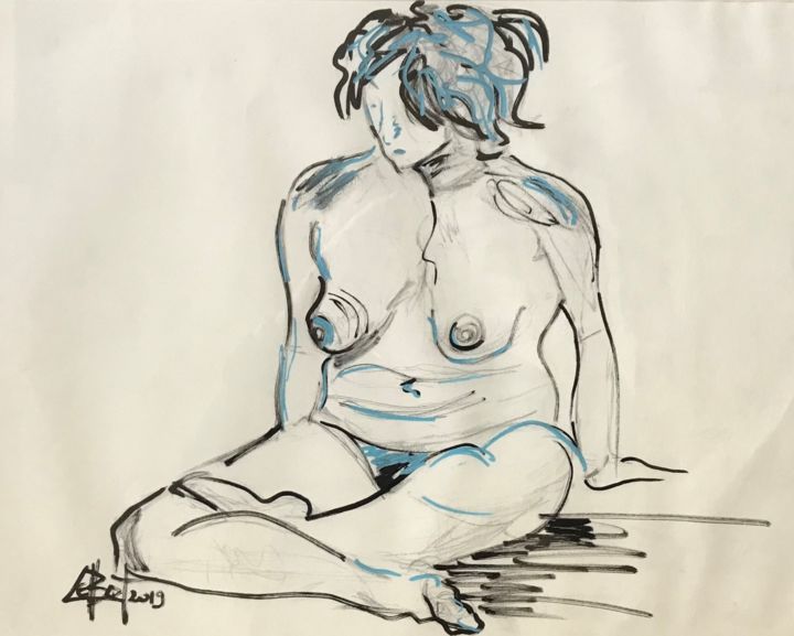 Drawing titled "Louise1" by Byam Le Bot, Original Artwork, Pencil