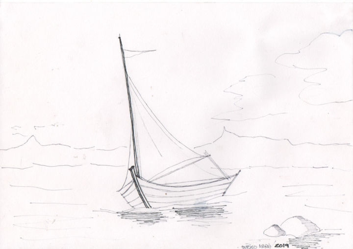 Desenho intitulada "Série barcos 01-05" por Antonio Maria Carneiro Neto, Obras de arte originais, Tinta