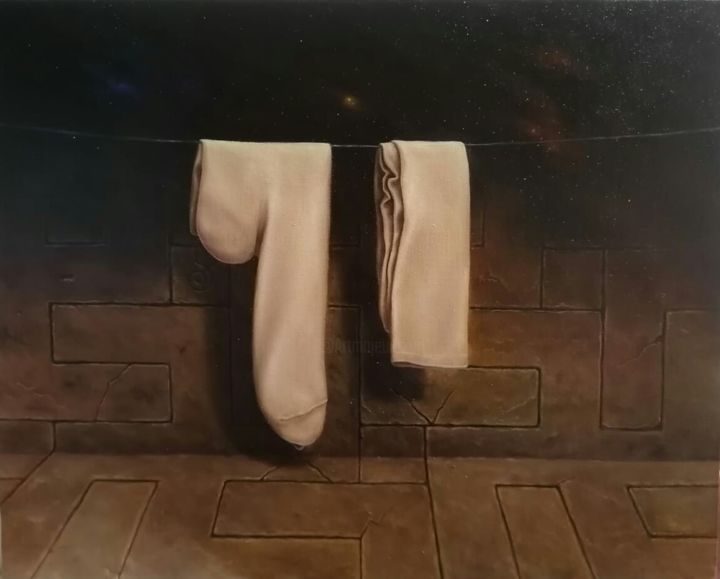 Painting titled "Infinity socks" by Petr Tyufanov, Original Artwork, Oil Mounted on Wood Stretcher frame