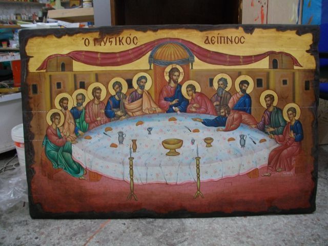 Malarstwo zatytułowany „mistikos deipnos” autorstwa Αγιογραφοσ.Κωτσιακησ Κωστασ-Byzantineart, Oryginalna praca