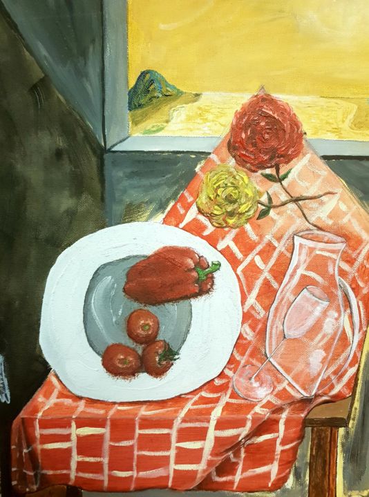 Malerei mit dem Titel "tomato,pepper and g…" von Emre Boztas, Original-Kunstwerk, Acryl