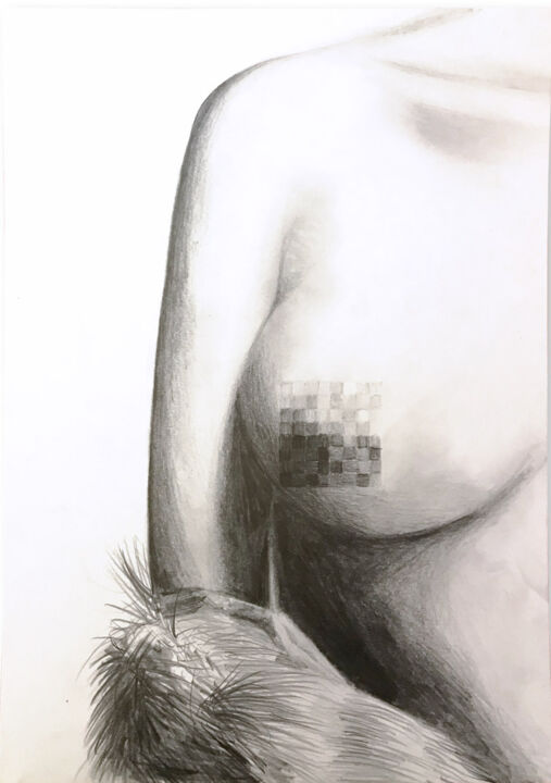 Drawing titled "Mieux vaut à poil q…" by Carine Bovey, Original Artwork, Graphite