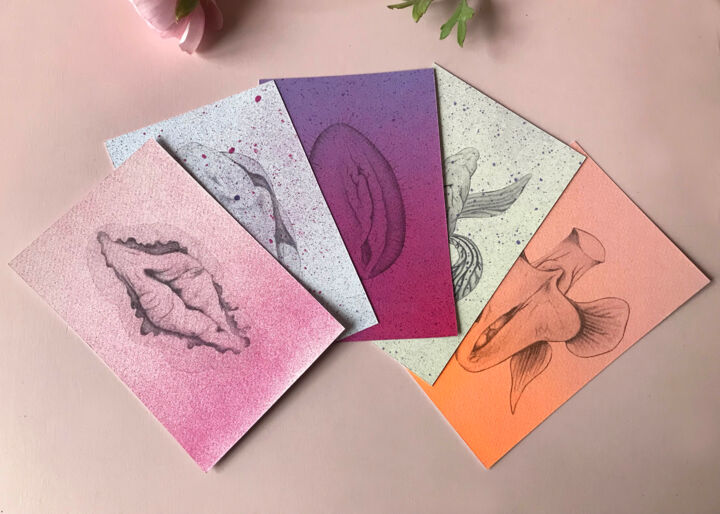 Incisioni, stampe intitolato "FlowerVulva card" da Carine Bovey, Opera d'arte originale, Stampa digitale