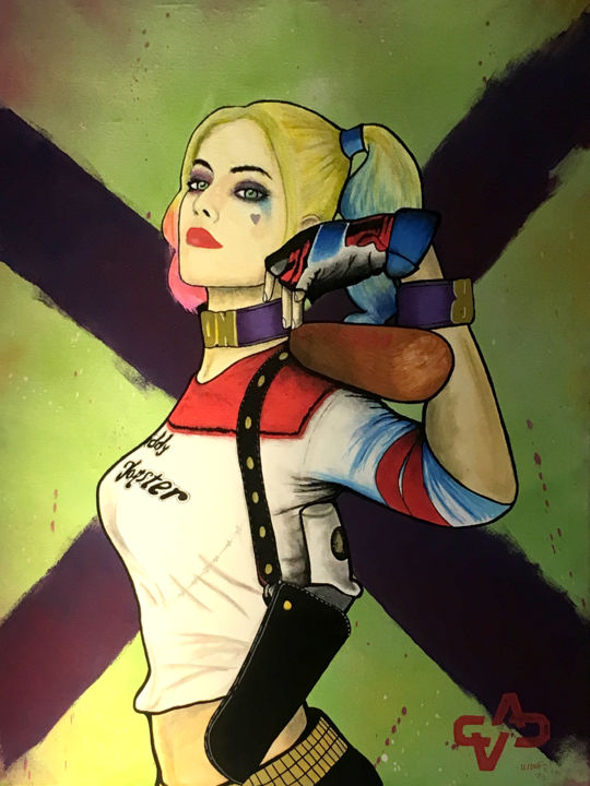 Peinture intitulée "Harley Quinn" par Cédric Avellaneda, Œuvre d'art originale, Acrylique