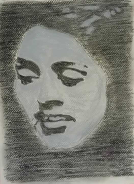 Drawing titled "Joan Baez" by C.C (Ta Femme De Ménage ), Original Artwork, Charcoal