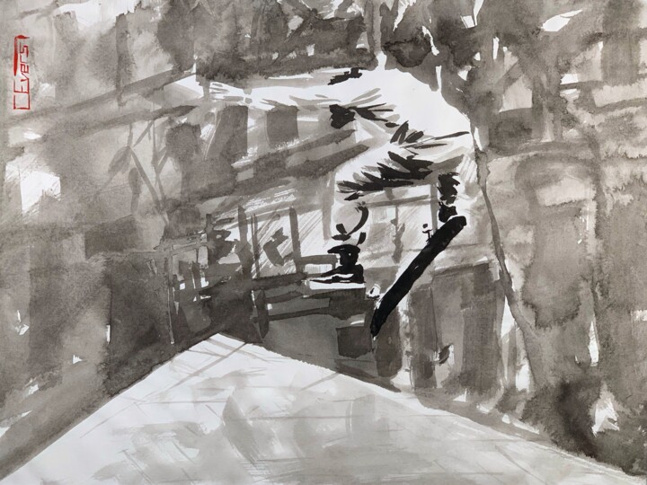 Peinture intitulée "Skate 13" par Christian Evers, Œuvre d'art originale, Encre Monté sur Panneau de bois