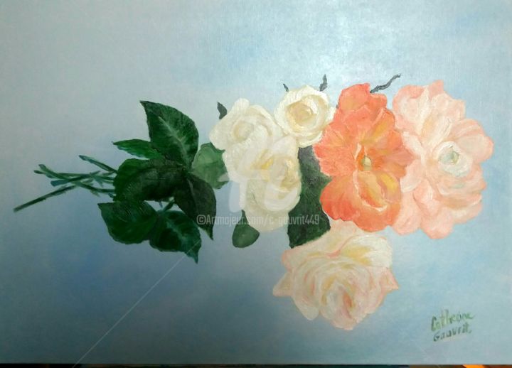 Peinture intitulée "les roses de mon ja…" par Catherine Gauvrit, Œuvre d'art originale, Huile