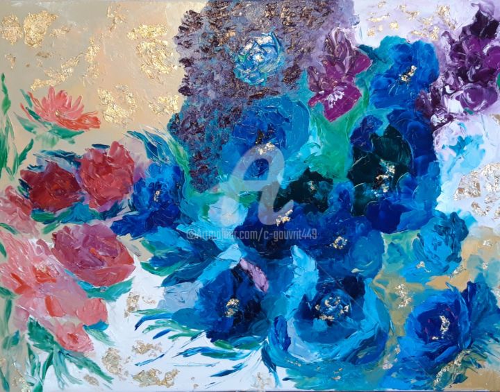 Peinture intitulée "Les fleurs bleues d…" par Catherine Gauvrit, Œuvre d'art originale, Huile