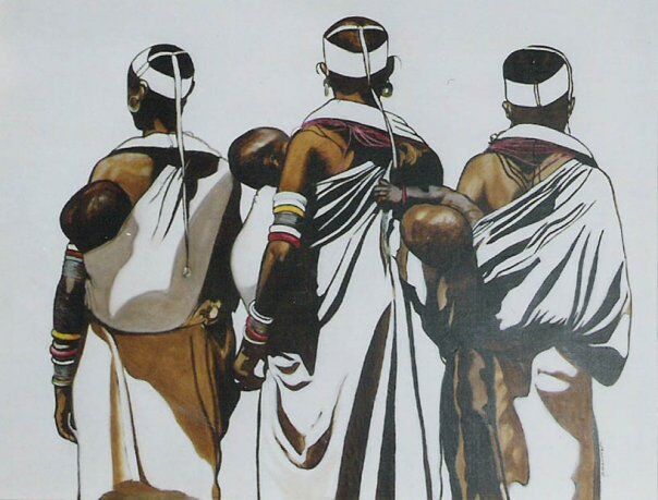 Peinture intitulée "les Femmes kenyanes" par C / Lulu, Œuvre d'art originale