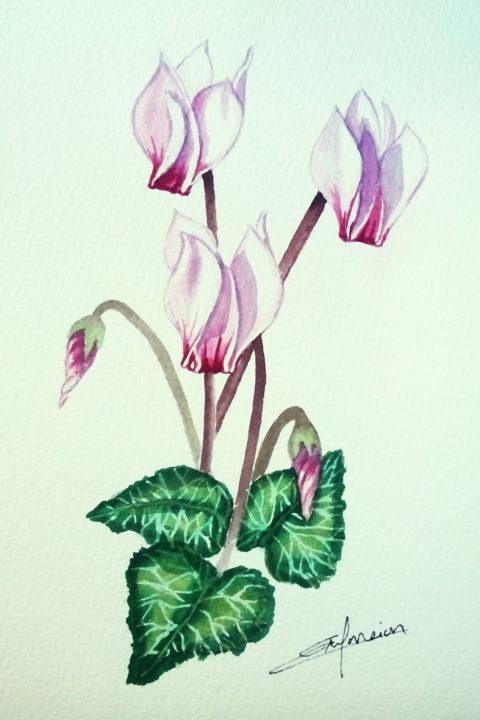 Painting titled ""Le cyclamen"" by Opale Isis, Original Artwork, Watercolor