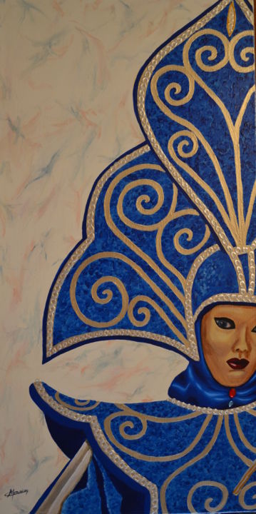 Pintura titulada ""Demi-masque bleu s…" por Opale Isis, Obra de arte original, Acrílico