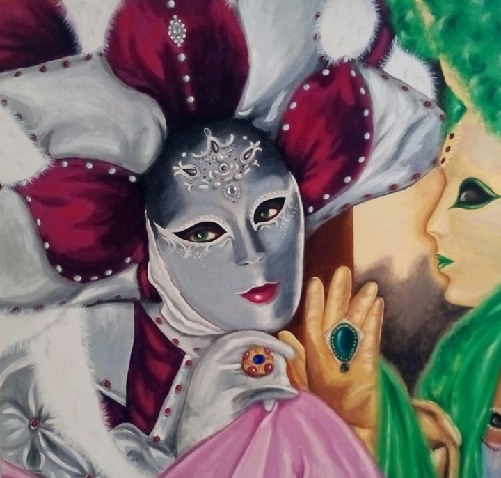 Pintura titulada ""Masque violet et a…" por Opale Isis, Obra de arte original, Acrílico
