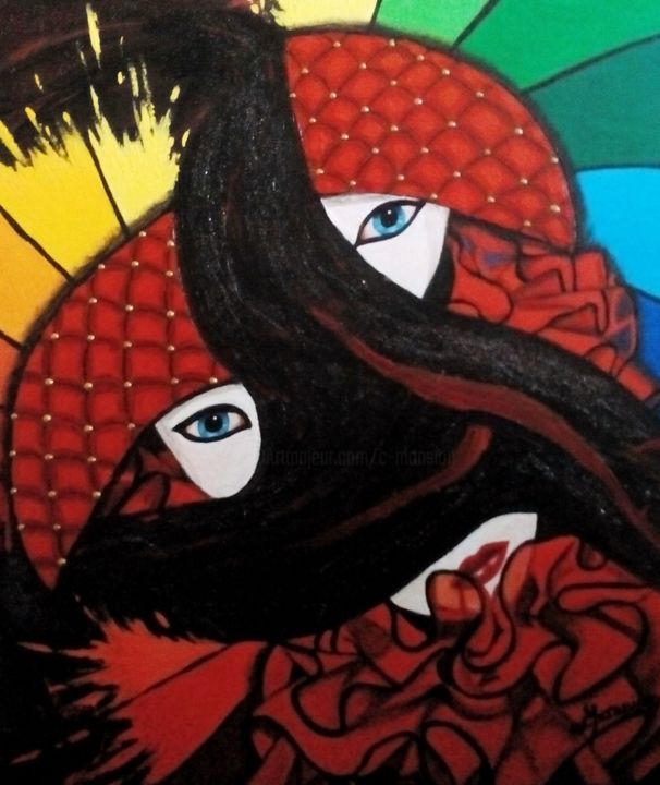 Peinture intitulée ""Arlequin aux yeux…" par Opale Isis, Œuvre d'art originale, Acrylique