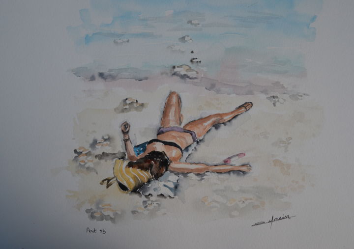 Peinture intitulée ""Bain de soleil" aq…" par Opale Isis, Œuvre d'art originale, Aquarelle