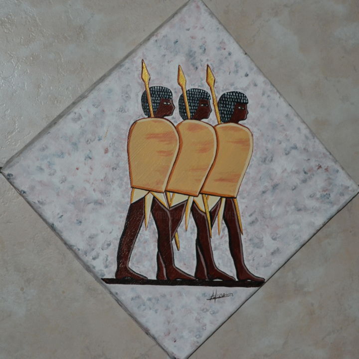 Painting titled ""Les soldats égypti…" by Opale Isis, Original Artwork, Acrylic