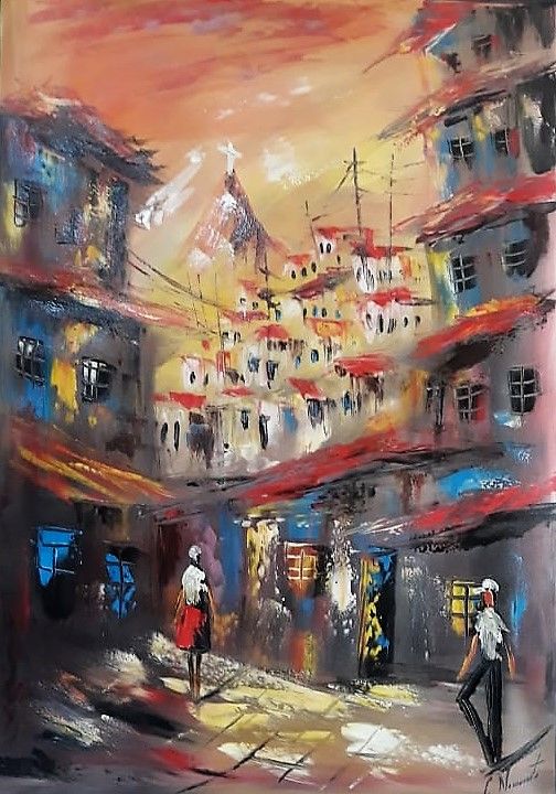 Painting titled "Favela Carioca" by C. Nascimento, Original Artwork, Acrylic