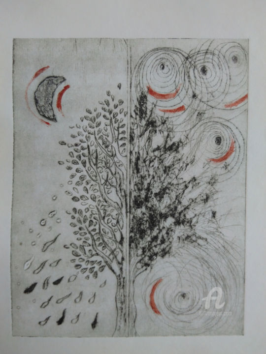 Printmaking titled "Winterbaum" by Christine Porath, Original Art, Etching