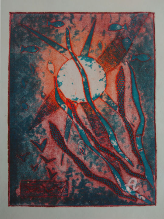 Incisioni, stampe intitolato "Unter Wasser" da Christine Porath, Opera d'arte originale, Collagraphy