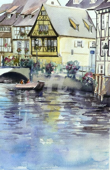 Painting titled "Colmar" by Christine Weissenberger, Original Artwork, Watercolor