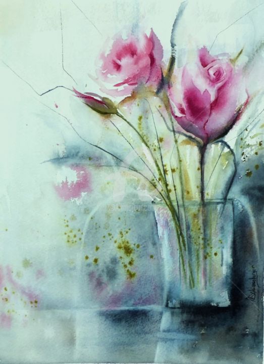 Malerei mit dem Titel "Bouquet coloré" von Christine Weissenberger, Original-Kunstwerk, Aquarell
