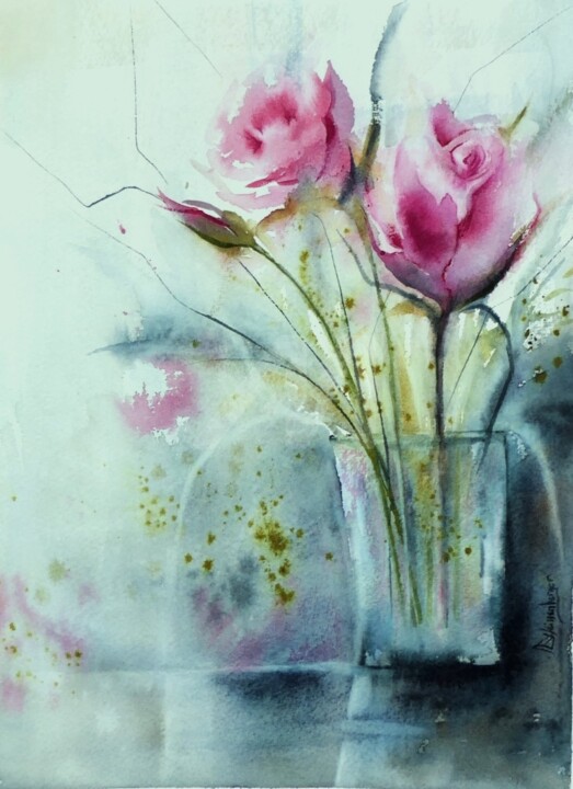 Painting titled "Bouquet coloré" by Christine Weissenberger, Original Artwork, Watercolor