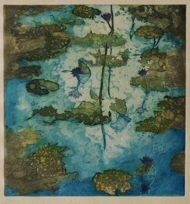 Painting titled "lotus bleu" by Violette Ebrard, Original Artwork