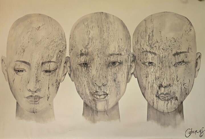 Peinture intitulée "Les 3 âmes" par Caberas, Œuvre d'art originale, Acrylique