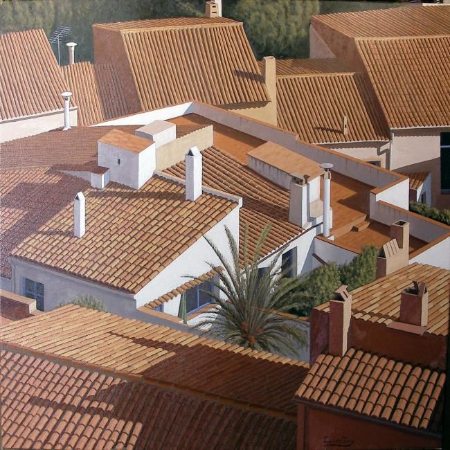 Pintura titulada "Oasis entre tejados" por Cabestany, Obra de arte original, Oleo