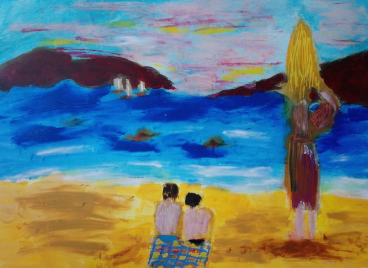 Painting titled "Plage" by Cabir, Original Artwork, Acrylic