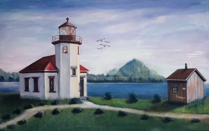 Malerei mit dem Titel "Alki-Point Seattle…" von Cäcilia Schlapper, Original-Kunstwerk, Acryl Auf Keilrahmen aus Holz montiert