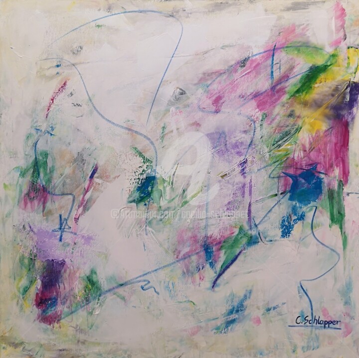 Painting titled "Optimismus II  80x8…" by Cäcilia Schlapper, Original Artwork, Acrylic Mounted on Wood Stretcher frame