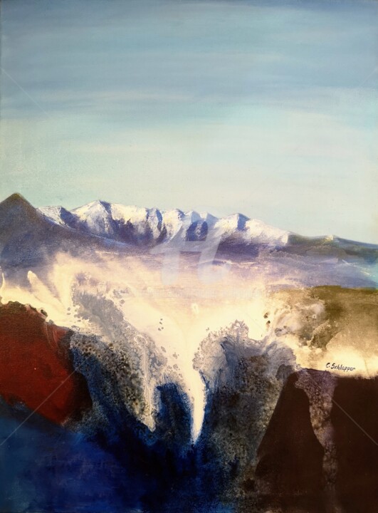 Malerei mit dem Titel "Bergkette hoch III…" von Cäcilia Schlapper, Original-Kunstwerk, Acryl Auf Keilrahmen aus Holz montiert