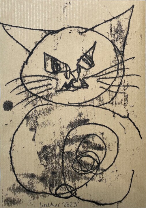Incisioni, stampe intitolato "Kitty-Cat In Love (…" da Cäcilie Von Manal, Opera d'arte originale, Monotipo