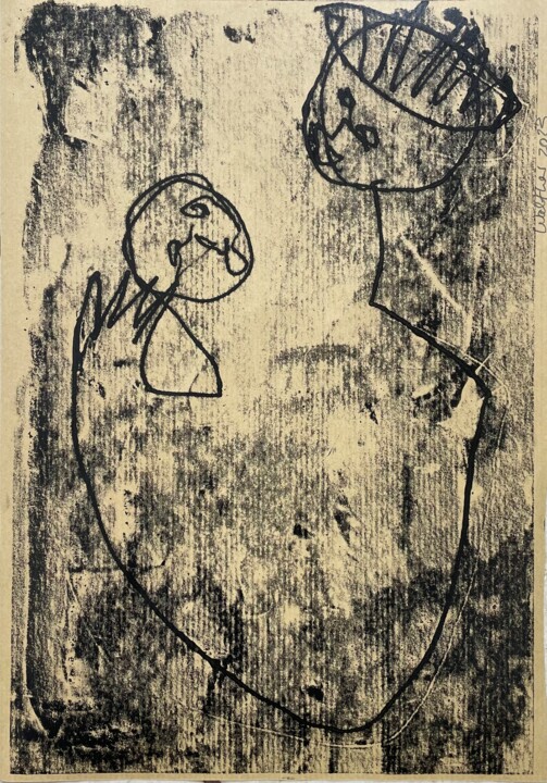 Printmaking titled "Young Man Holding H…" by Cäcilie Von Manal, Original Artwork, Monotype
