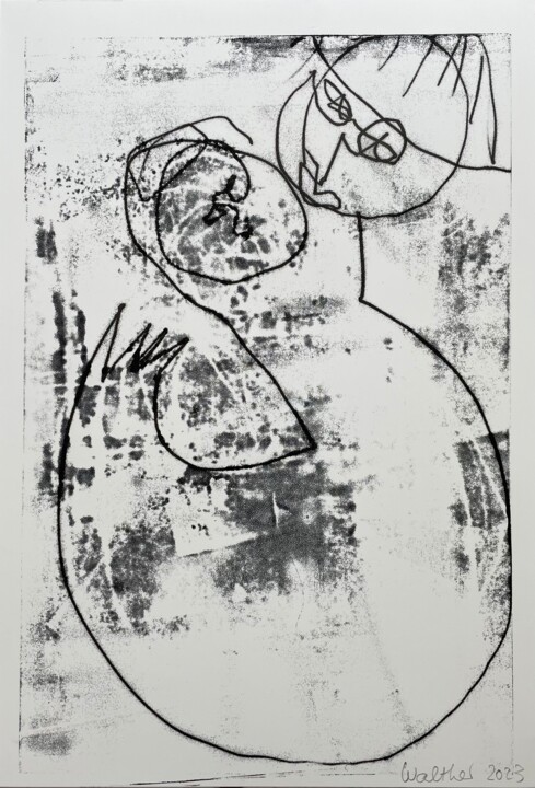 Obrazy i ryciny zatytułowany „Young Man Holding H…” autorstwa Cäcilie Von Manal, Oryginalna praca, Monotypia