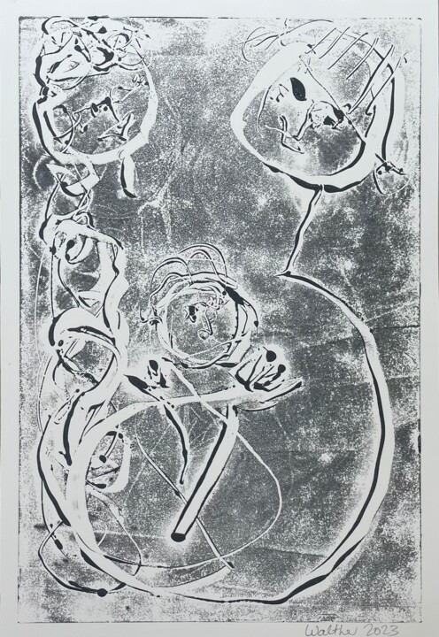 Printmaking titled "Couple Holding Thei…" by Cäcilie Von Manal, Original Artwork, Monotype