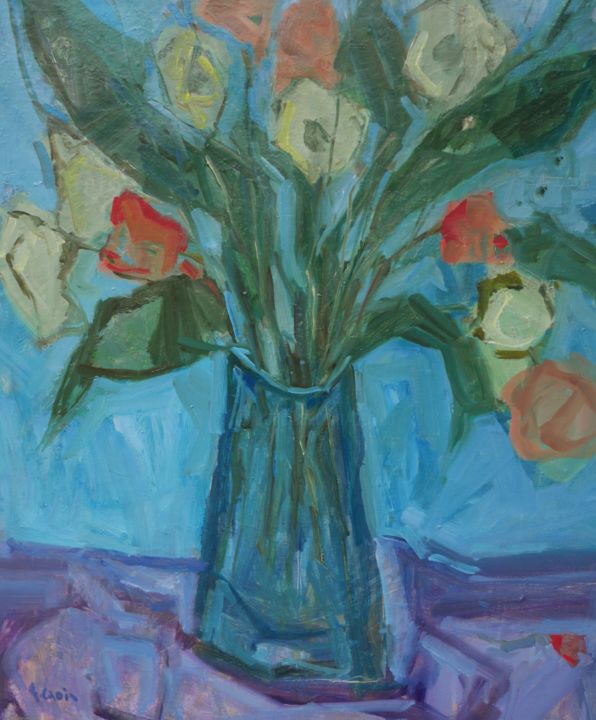 Painting titled "bouquet 1" by Gildas Cadic, Original Artwork, Oil